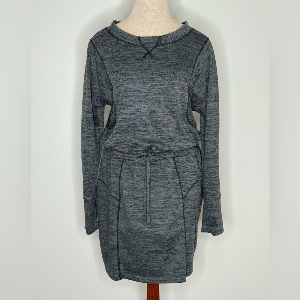 Athleta Long Sleeve Sweatshirt Dress Drawstring Waist Heathered Gray Size Medium